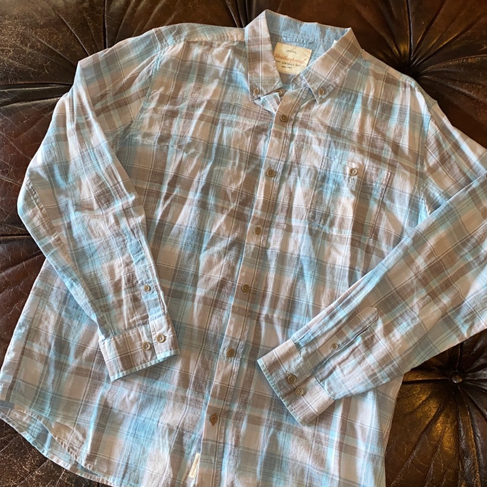 NWOT light blue, white and grey button down
